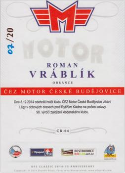 2014-15 CEZ Motor Ceske Budejovice - Rainbow #CB-04 Roman Vrablik Back