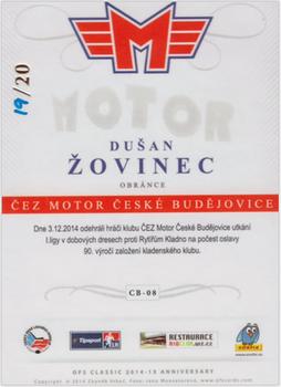 2014-15 CEZ Motor Ceske Budejovice - Rainbow #CB-08 Dusan Zovinec Back