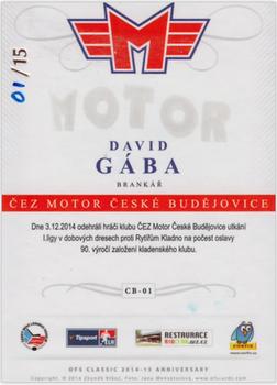 2014-15 CEZ Motor Ceske Budejovice - Signature #CB-01 David Gaba Back