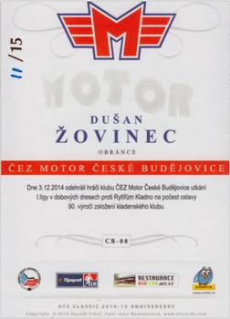 2014-15 CEZ Motor Ceske Budejovice - Signature #CB-08 Dusan Zovinec Back