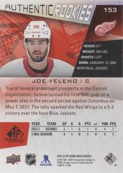 2021-22 SP Game Used - Red Fragment #153 Joe Veleno Back