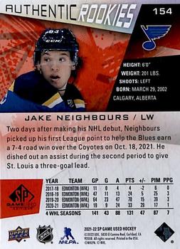 2021-22 SP Game Used - Red Fragment #154 Jake Neighbours Back