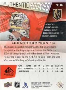 2021-22 SP Game Used - Red Fragment #196 Logan Thompson Back