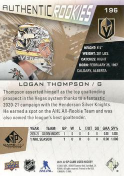2021-22 SP Game Used - Gold Fragment #196 Logan Thompson Back