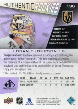 2021-22 SP Game Used - Purple Fragment #196 Logan Thompson Back