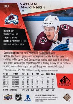 2021-22 SP Game Used - Red Jersey #30 Nathan MacKinnon Back