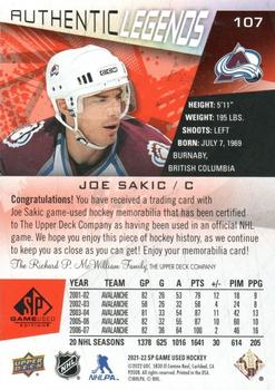 2021-22 SP Game Used - Red Jersey #107 Joe Sakic Back