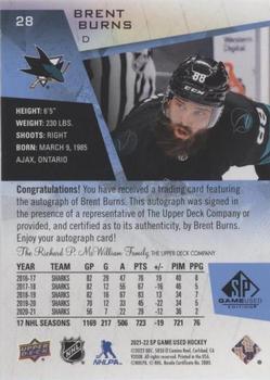 2021-22 SP Game Used - Blue Auto #28 Brent Burns Back