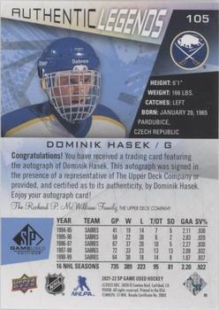 2021-22 SP Game Used - Blue Auto #105 Dominik Hasek Back