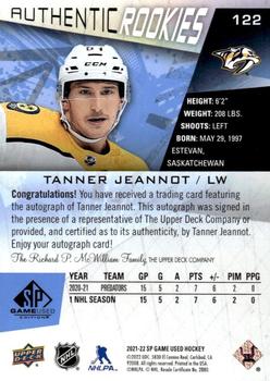 2021-22 SP Game Used - Blue Auto #122 Tanner Jeannot Back