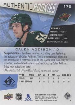 2021-22 SP Game Used - Blue Auto #175 Calen Addison Back