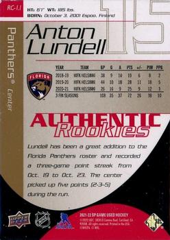 2021-22 SP Game Used - 2003-04 Retro Rookies Gold #RC-11 Anton Lundell Back