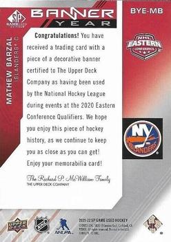 2021-22 SP Game Used - 2021 NHL Eastern Conference Banner Year Relics #BYE-MB Mathew Barzal Back
