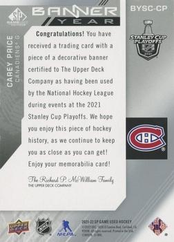 2021-22 SP Game Used - 2021 NHL Stanley Cup Playoffs Banner Year Relics #BYSC-CP Carey Price Back
