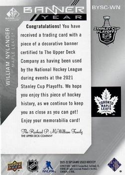 2021-22 SP Game Used - 2021 NHL Stanley Cup Playoffs Banner Year Relics #BYSC-WN William Nylander Back