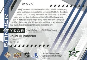 2021-22 SP Game Used - 2021 NHL Western Conference Banner Year Jersey Relics #BYA-JK John Klingberg Back