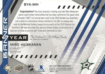 2021-22 SP Game Used - 2021 NHL Western Conference Banner Year Jersey Relics #BYA-MH Miro Heiskanen Back