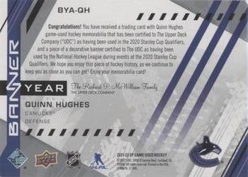 2021-22 SP Game Used - 2021 NHL Western Conference Banner Year Jersey Relics #BYA-QH Quinn Hughes Back