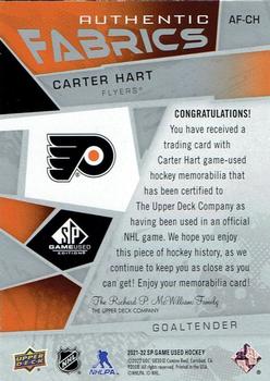 2021-22 SP Game Used - Authentic Fabrics #AF-CH Carter Hart Back