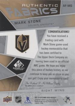 2021-22 SP Game Used - Authentic Fabrics #AF-MS Mark Stone Back