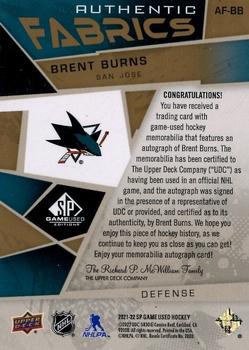 2021-22 SP Game Used - Authentic Fabrics Auto #AF-BB Brent Burns Back