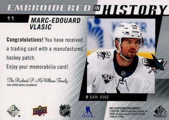 2021-22 SP Game Used - Embroidered in History #11 Marc-Edouard Vlasic Back