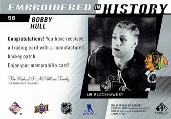 2021-22 SP Game Used - Embroidered in History #58 Bobby Hull Back