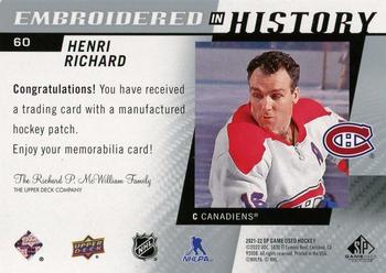 2021-22 SP Game Used - Embroidered in History #60 Henri Richard Back