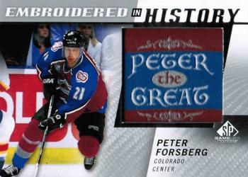 2021-22 SP Game Used - Embroidered in History #63 Peter Forsberg Front