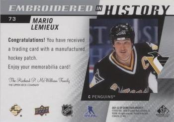 2021-22 SP Game Used - Embroidered in History #73 Mario Lemieux Back