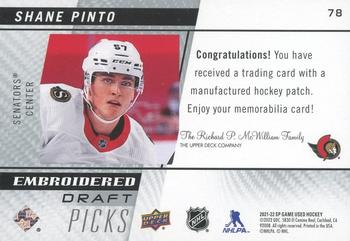 2021-22 SP Game Used - Embroidered in History #78 Shane Pinto Back