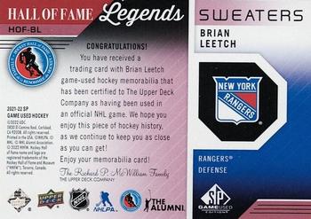 2021-22 SP Game Used - HOF Legends Sweaters Patch #HOF-BL Brian Leetch Back