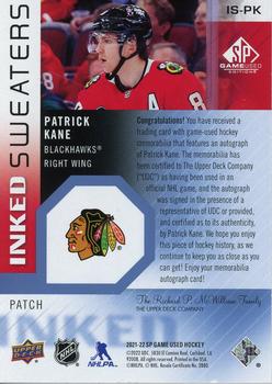 2021-22 SP Game Used - Inked Sweaters Patch #IS-PK Patrick Kane Back