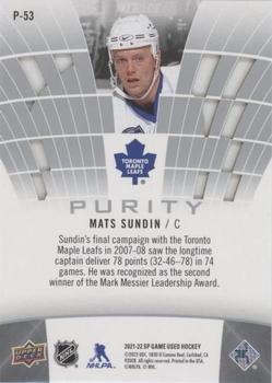 2021-22 SP Game Used - Purity #P-53 Mats Sundin Back