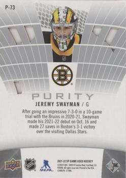 2021-22 SP Game Used - Purity #P-73 Jeremy Swayman Back