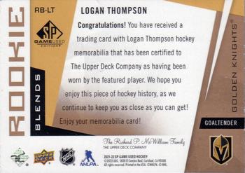 2021-22 SP Game Used - Rookie Blends Patch #RB-LT Logan Thompson Back