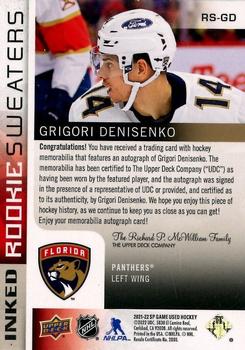 2021-22 SP Game Used - Inked Rookie Sweaters Patch #RS-GD Grigori Denisenko Back