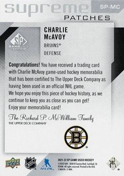 2021-22 SP Game Used - Supreme Patches #SP-MC Charlie McAvoy Back