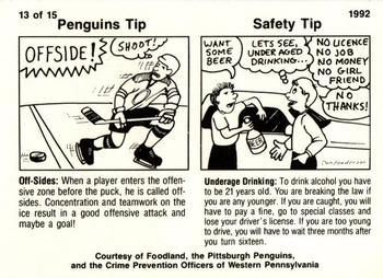 1991-92 Foodland Pittsburgh Penguins #13 Paul Stanton Back
