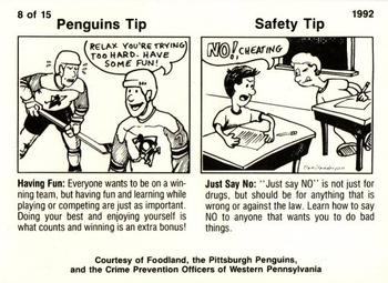 1991-92 Foodland Pittsburgh Penguins #8 Kevin Stevens Back