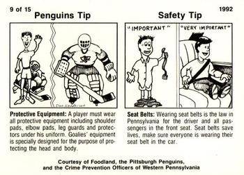 1991-92 Foodland Pittsburgh Penguins #9 Tom Barrasso Back