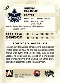 2010-11 In The Game Heroes and Prospects #125 Christian Hanson Back