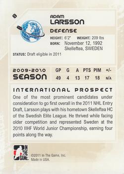2010-11 In The Game Heroes and Prospects #8 Adam Larsson Back