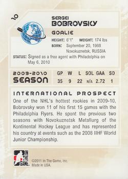 2010-11 In The Game Heroes and Prospects #10 Sergei Bobrovsky Back