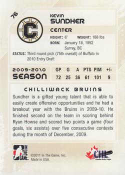 2010-11 In The Game Heroes and Prospects #76 Kevin Sundher Back