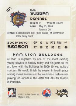 2010-11 In The Game Heroes and Prospects #101 P.K. Subban Back