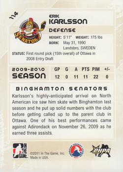 2010-11 In The Game Heroes and Prospects #114 Erik Karlsson Back