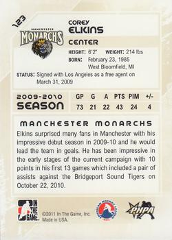 2010-11 In The Game Heroes and Prospects #123 Corey Elkins Back