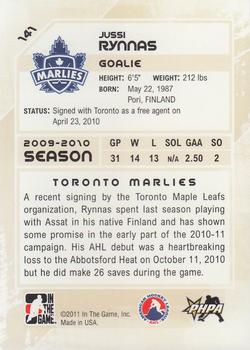 2010-11 In The Game Heroes and Prospects #141 Jussi Rynnas Back