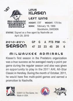 2010-11 In The Game Heroes and Prospects #167 Linus Klasen Back